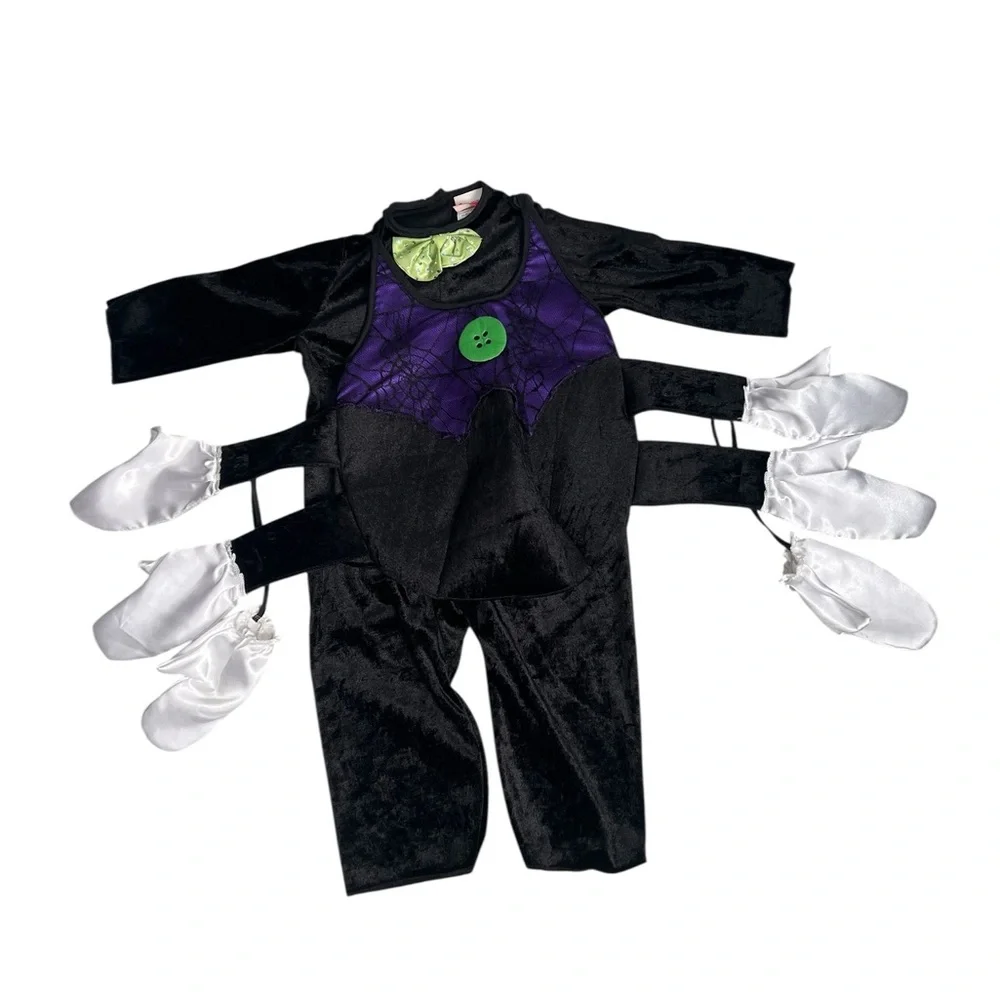 Spider Halloween Costume 2T - Black‎ Velvet  Toddler outfit Web & Bow - Disguise